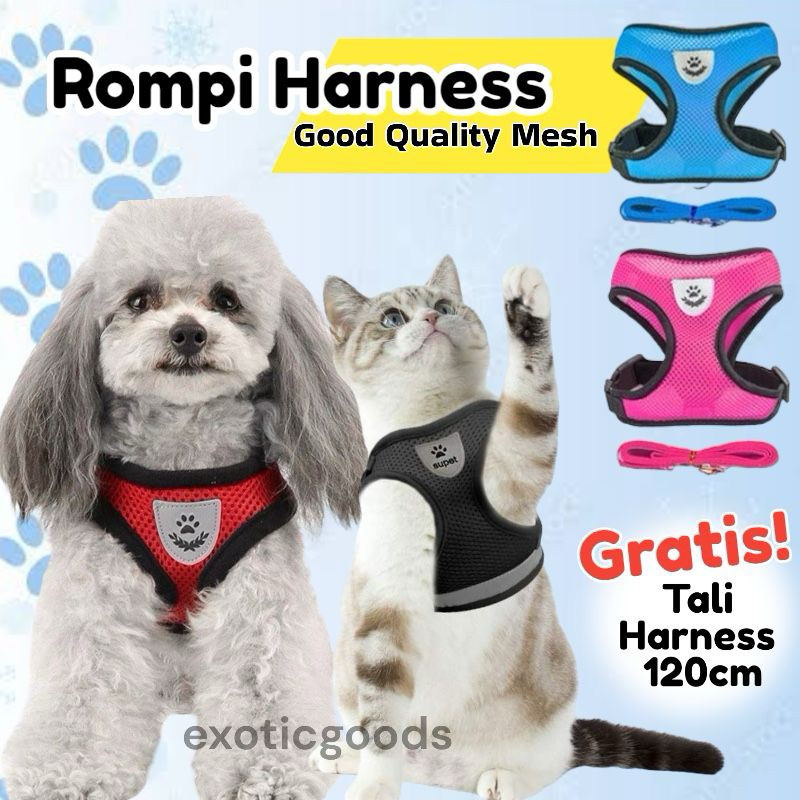 EXOTICGOODS ROMPI ANJING HARNESS MESH JARING ROMPI KUCING HARNESS ROMPI TALI ROMPI KUCING TALI