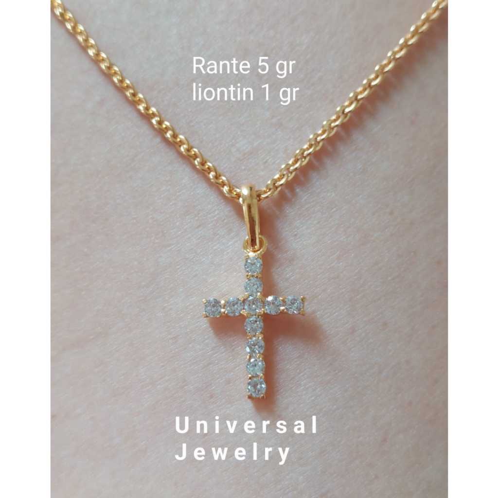 Kalung dan Liontin Set Salib Emas Muda