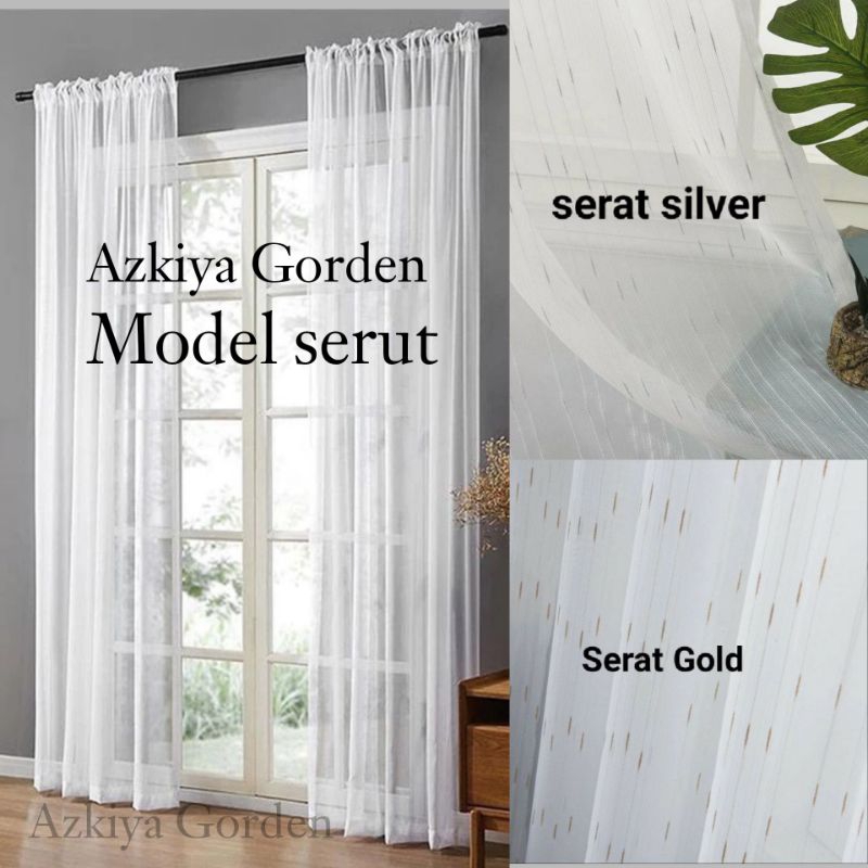 Gorden vitrase serut vitrase serut blackout tebal motif serat emas