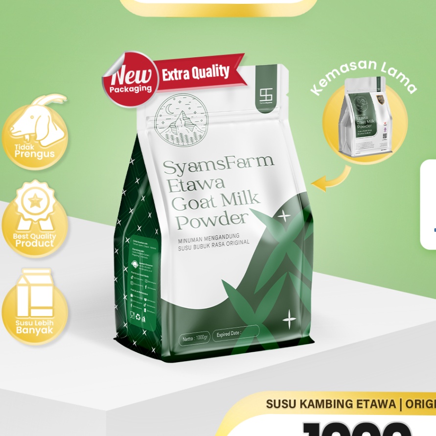 

ZKSD6529 FSASH SALE Ternak Syams SyamsFarm Susu Kambing Etawa Bubuk 1 gram 1 Kg Rasa Original Ternak Syams BPOM Halal Premium Platinum Goat Milk Powder Drink Pasteurisasi Cair Natural Sehat Asli Terjamin Berkualitas COD Tunai bayar ditempat Pla