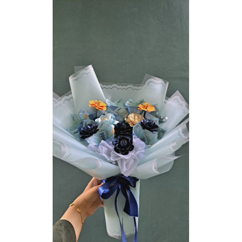Bouquet Uang 10 lembar + bunga