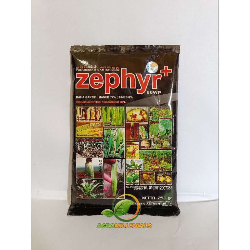 ZEPHYR+ 80WP double action fungisida & bakterisida Bahan aktif MANEB 72% ; ZINEB 8% Bahan additive C