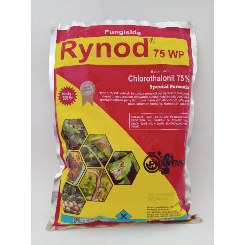 Fungisida Rynod 75 WP 500gr Klorotalonil untuk tanaman bawang merah cabai melon kentang tomat kakao