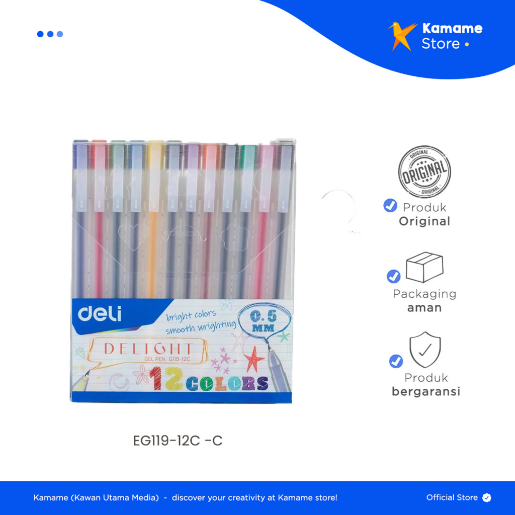 

Deli Gel Pen - Schoo Pulpen Gel 0.5 mm 12 Warna Penulisan Halus EG119-12C - Kamame