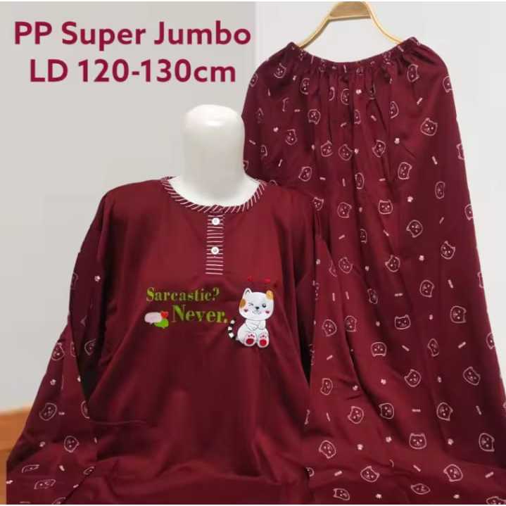 SETELAN BAJU TIDUR PANJANG-PANJANG WANITA DEWASA JUMBO BAHAN KAOS
