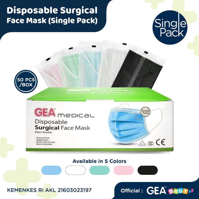 Masker Gea Surgical Face Mask 3ply Ear loop Single Pack