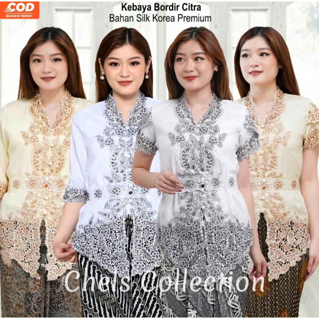 Atasan Kebaya Bordir Modern Putih|Cream / Kebaya Wisuda Terbaru Jumbo / Kebaya Akad Nikah Mewah / Ke