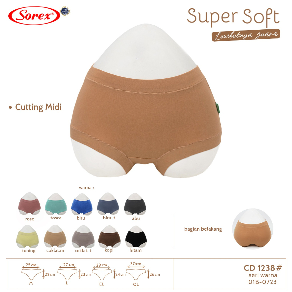TERLARIS [ 6pc ] CD Sorex 1238 Sorex Celana Dalam Wanita Basic Midi Super Soft CD Sorex 1238 -