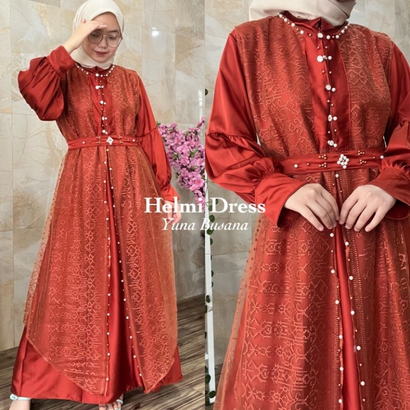 YUNA BUSANA - HELMI 2IN1 DRESS BRUKAT PREMIUM/ OUTER TANPA LENGAN