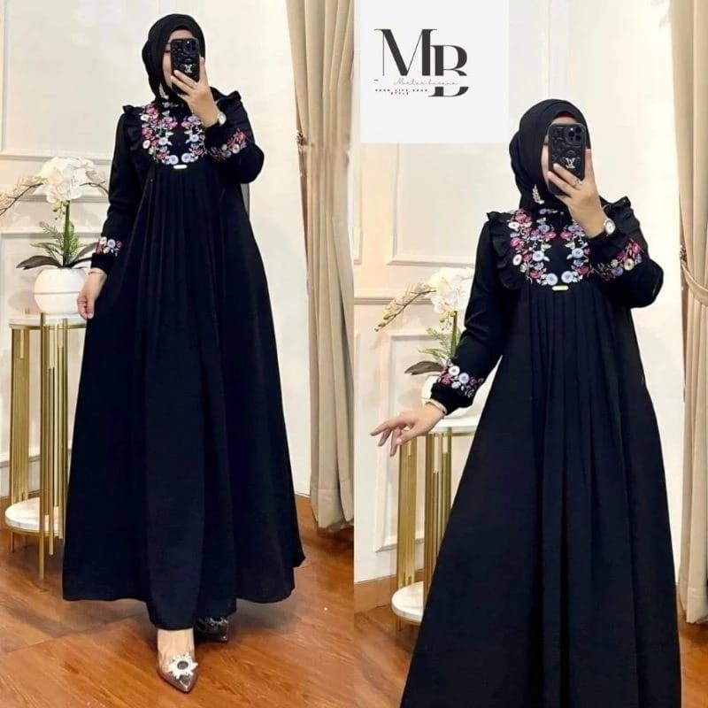 GAMIS BORDIR BUNGA TIMBUL CRINKLE AIRFLOW PREMIUM GRAD A