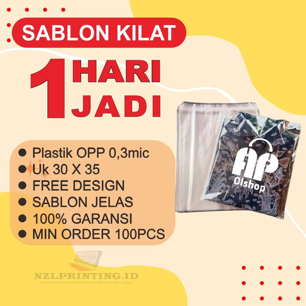 

Plastik Sablon Custom Baju Opp Murah 30x35 Free Design Bisa COD PROSES CEPAT