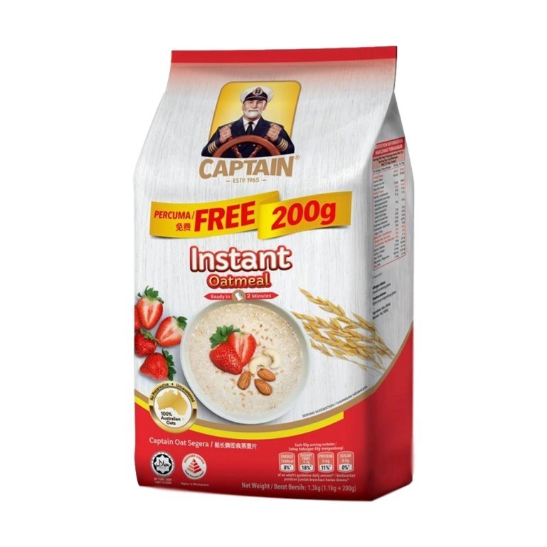 

Captain Oat Instant Oatmeal 800gr Free 200gr / Captain Oats Quick Cooking