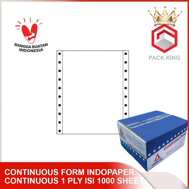 

Kertas Continuous Form 1 ply HVS ukuran 9 1/2x11 FULL/PERFORASI/WARTEL merk indopaper / continuous form 1 ply paperline