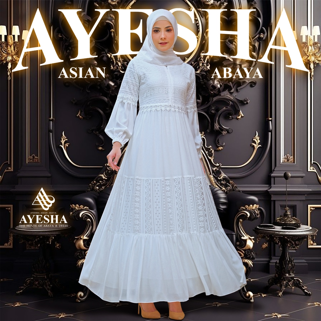 AYESHA Gamis Putih Brukat Wanita Mewah Elegan Terbaru