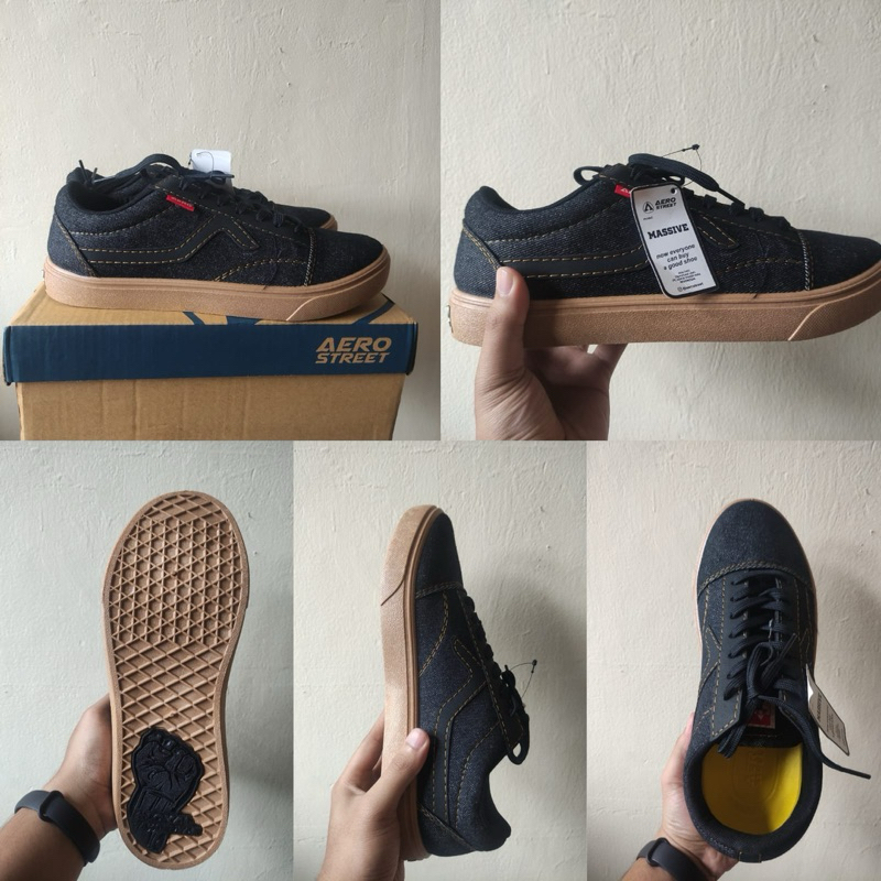 Aerostreet Massive Low Gum Black Denim | sepatu sneaker