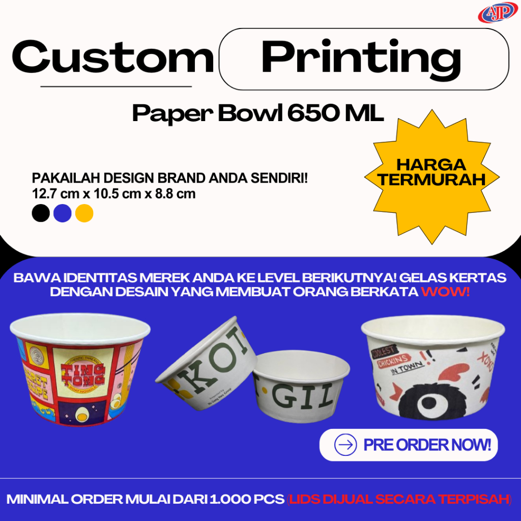 Custom Printing Paper Bowl 650 ML (22 Oz)