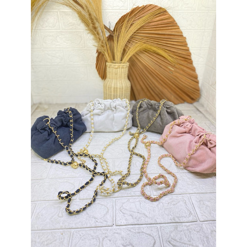 pricilla, tas selempang wanita kerut bahan premium, tas kerut premium rantai kombinasi, taskulit.ind