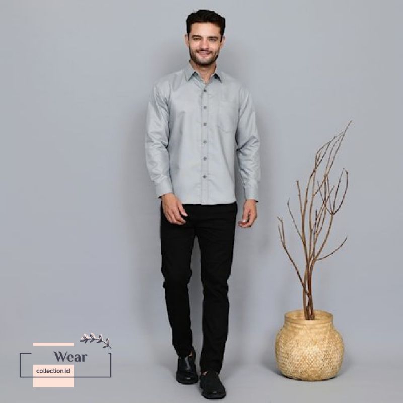 kemeja polos Pria silver
