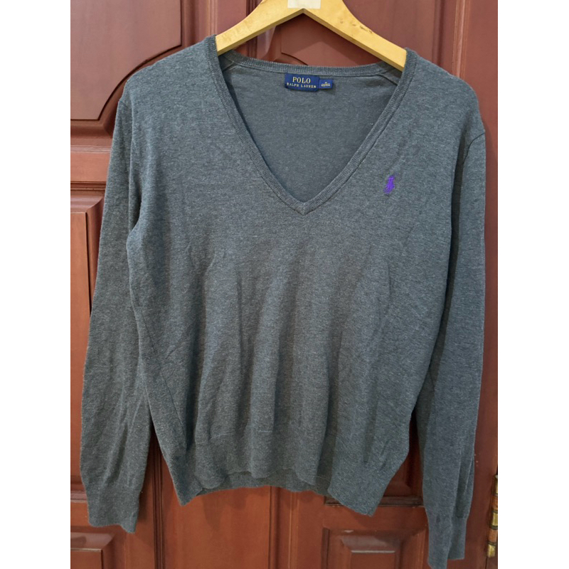 Polo Ralph Lauren Sweater Vneck Grey Purple Preloved