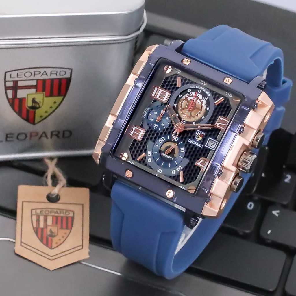 Jam Tangan Pria Sport Leopard-8826 Original Tali Rubber Body Segi Chrono Tanggal Aktif Box Exclusive