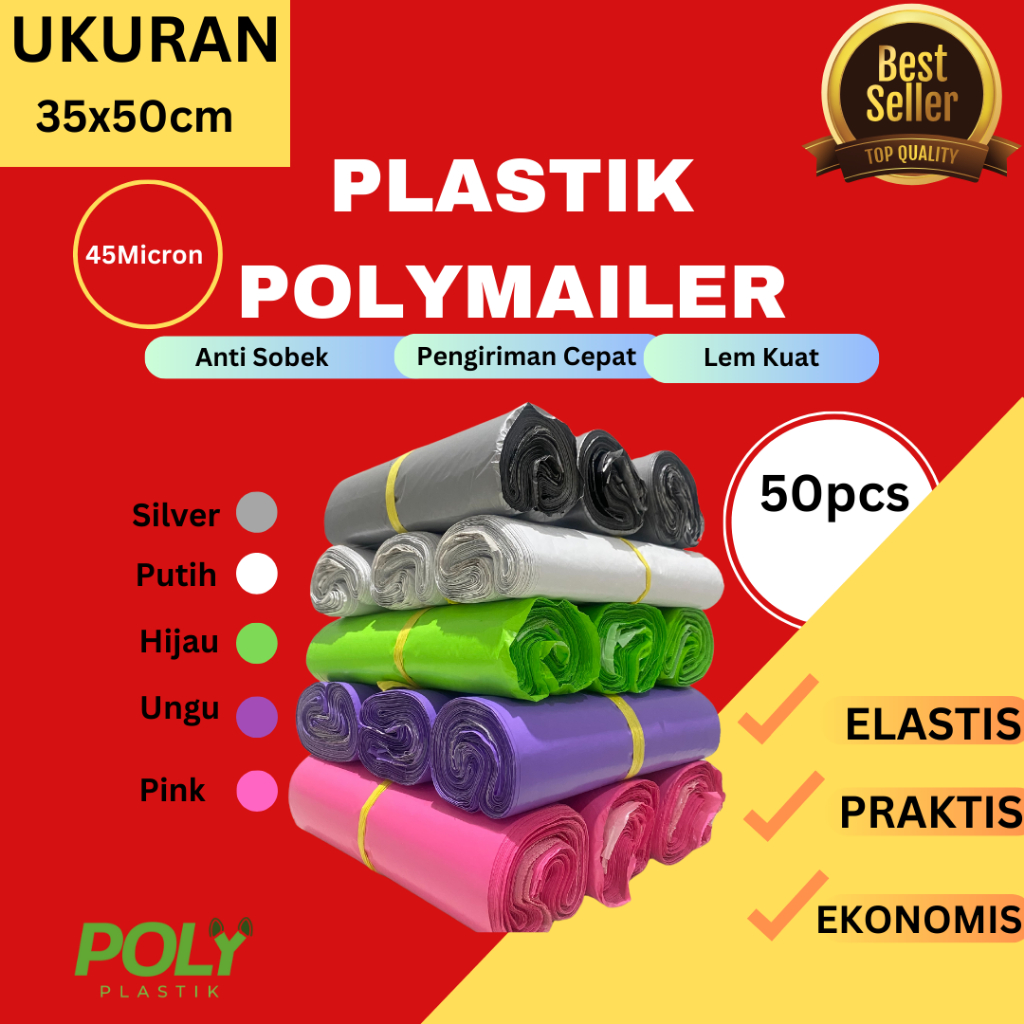 

Polymailer Plastik Packing Warna 35x50cm Isi 50Pcs