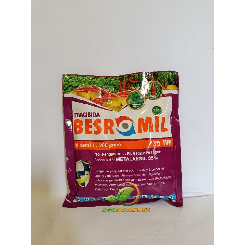fungisida BESROMIL 35WP bahan aktif METALAKSIL 35% 200gram
