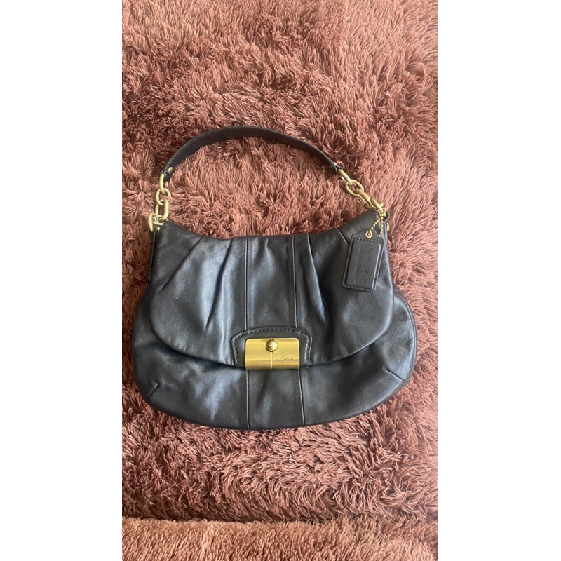 Preloved Tas COACH KRISTIN BLACK LEATHER FLAP SMALL SHOULDER