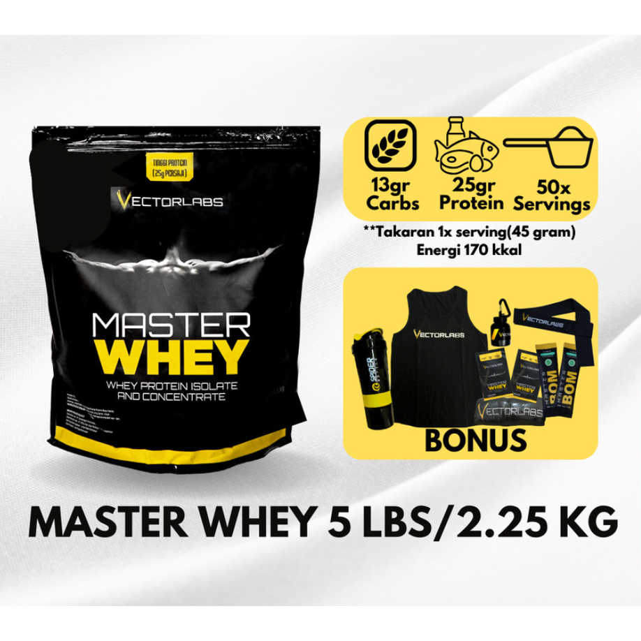 VECTORLABS MASTER WHEY 5 LB LBS WHEY PROTEIN ISOLATE CONCENTRATE SUSU FITNESS HALAL BPOM FITNES GYM 