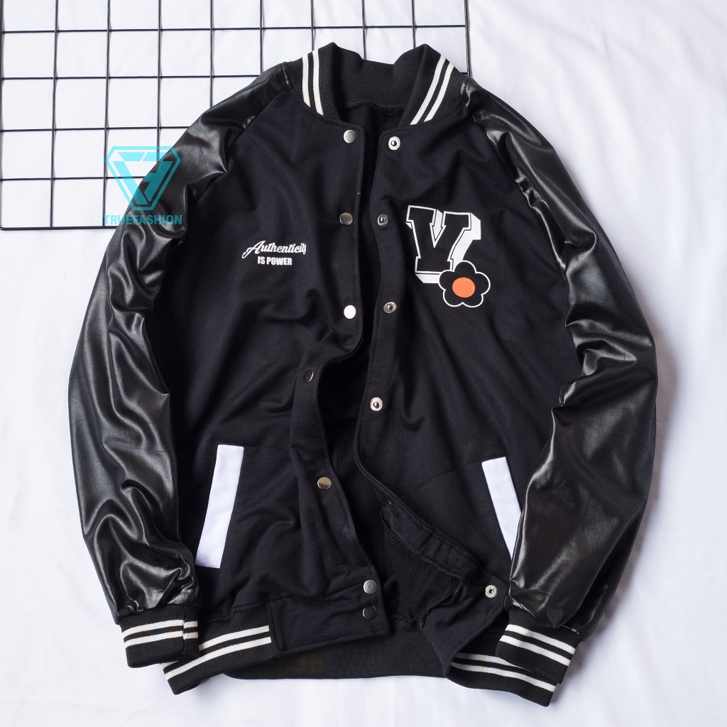 TF - V AUTHENTICITY Jacket Baseball Varsity Bomber Wanita Dan Pria Varsity Bershka - Allsize