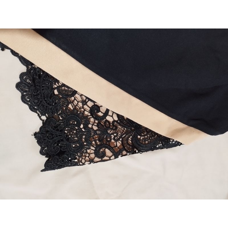 Setelan baju pesta bahan premium krem hitam brokat