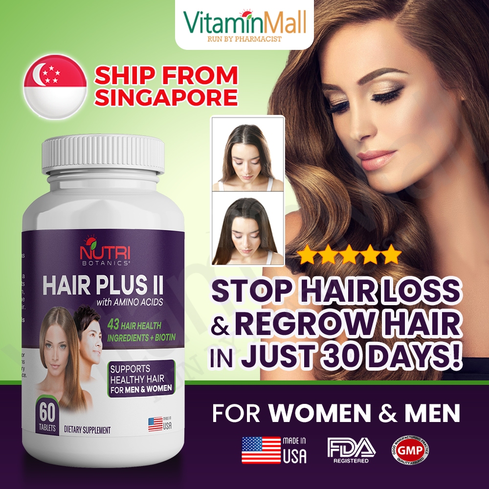 [Ship from Singapore] Nutri Botanics Hair Plus II Asam Amino (Isi 60 Tablet) – Suplemen Rambut – Pen