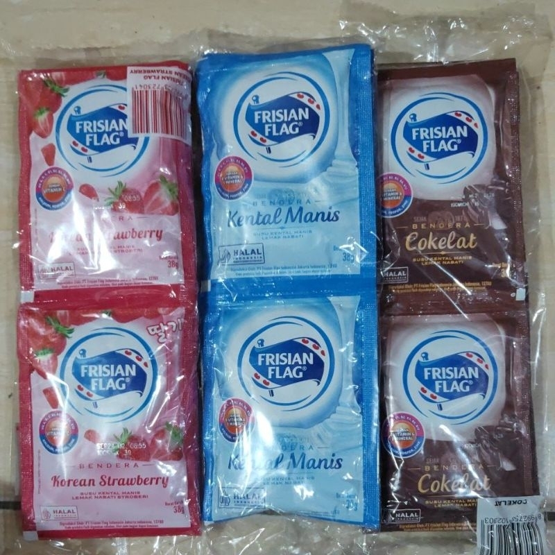 

FRISIAN FLAG Kental manis,Coklat dan Korea strawberry 1 renceng isi 6 sachet