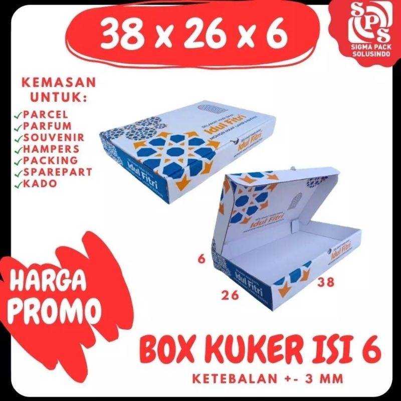 

Box kuker 38×26×6 (KuKer Toples 250gr isi 6) Kardus/Karton/Kue Kering/hampers/idul fitri/eid mubarak