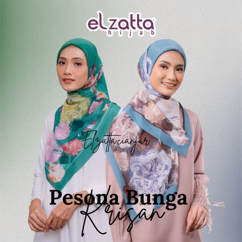 ELZATTA HIJAB SEGI EMPAT PESONA BUNGA KRISAN BAHAN VOAL MOTIF PREMIUM KERUDUNG ELZATTA JILBAB ELZATT