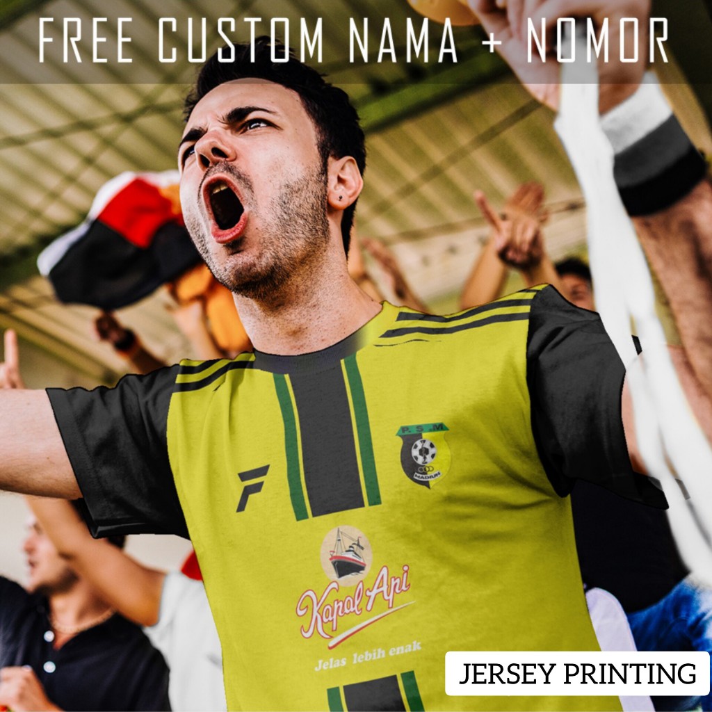 Kaos Bola Jersey PSM Madiun Klub Strip Garis Baju Custom Nama dan Nomor Punggung - 455