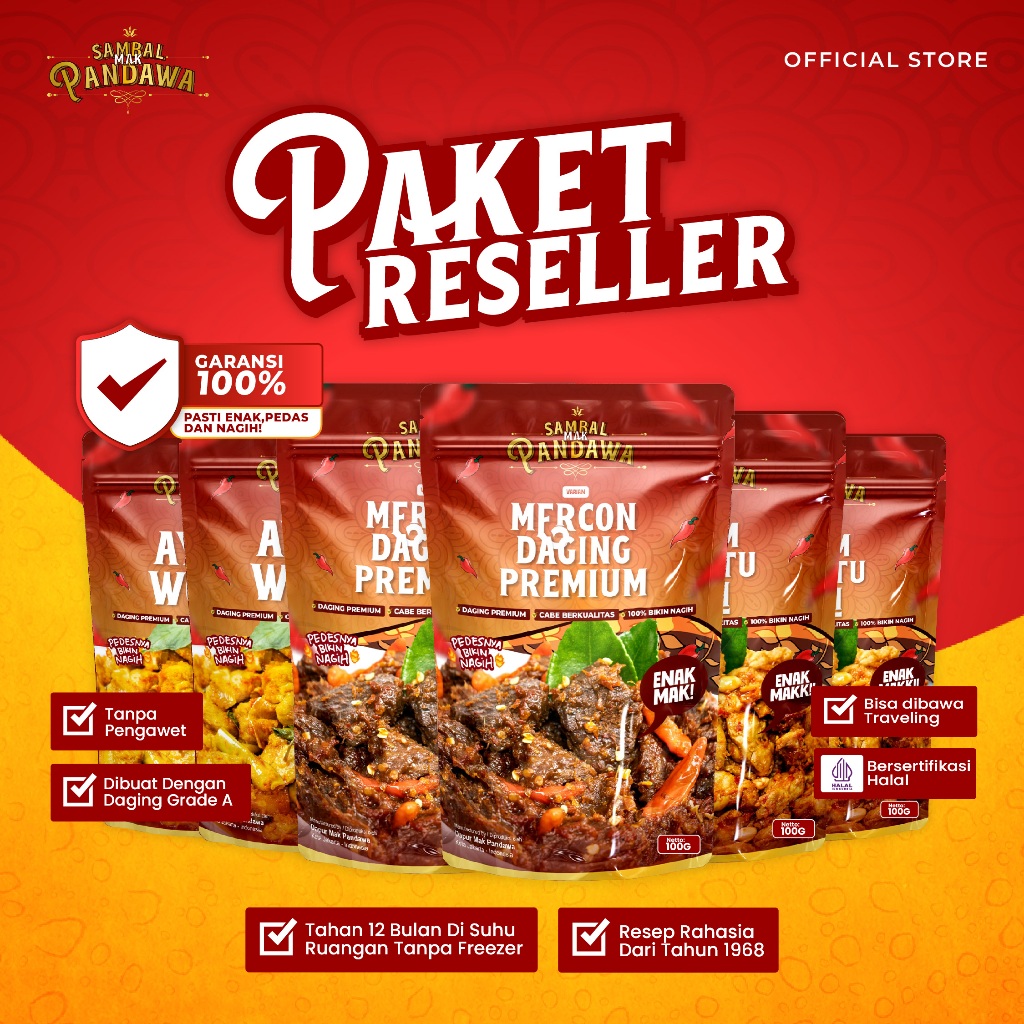 

Paket Usaha Reseller Sambal Mak Pandawa - isi 6 Pcs Sambal Mak Pandawa