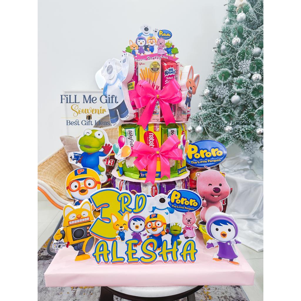 BK - Pororo - Snack Tower Cake Tart Birthday / Kado Ulang Tahun Kue Snack Lucu Tingkat