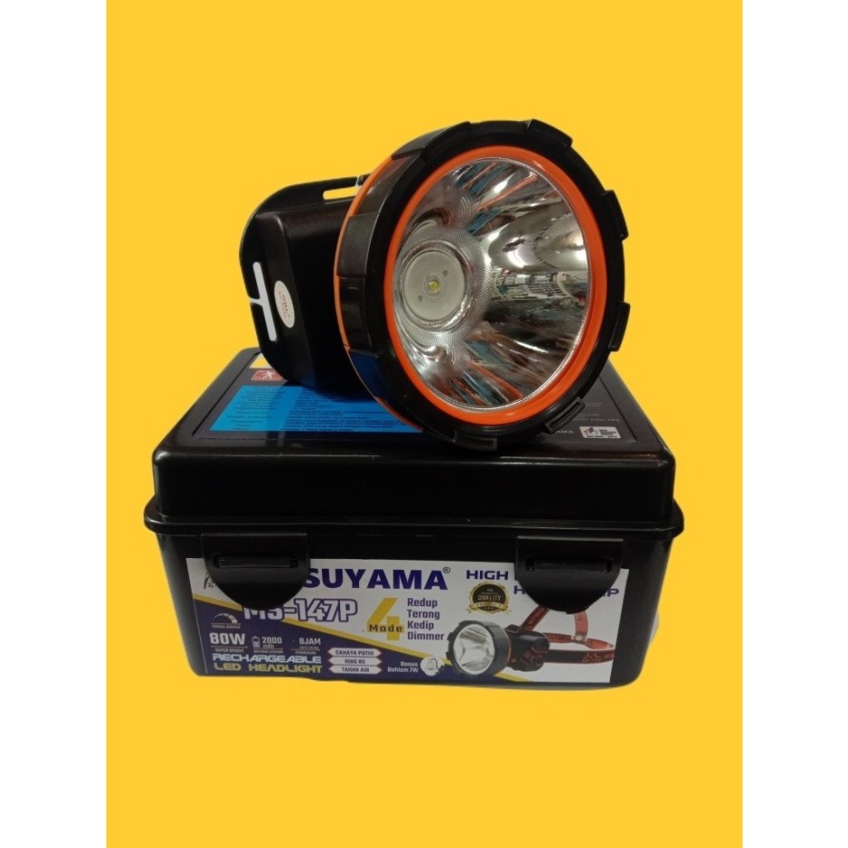 Senter kepala 80Watt kuning / putih + lampu DC 7Watt