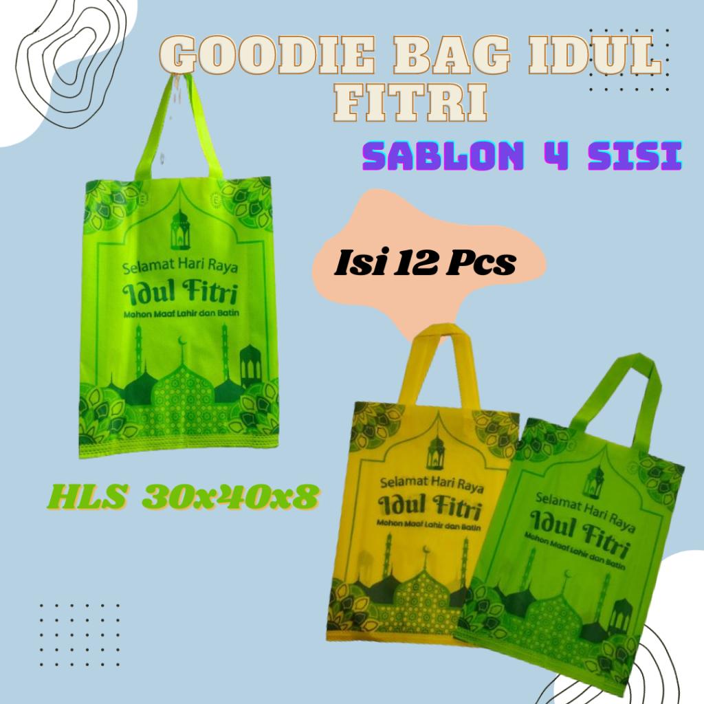 

( 12 pcs ) Tas spunbond LEBARAN HLS 30x40x10 ,goodie bag ,tas idul fitri,tas souvenir pernikahan,goodie bag ulang tahun,ultah,custom,bebas,murah