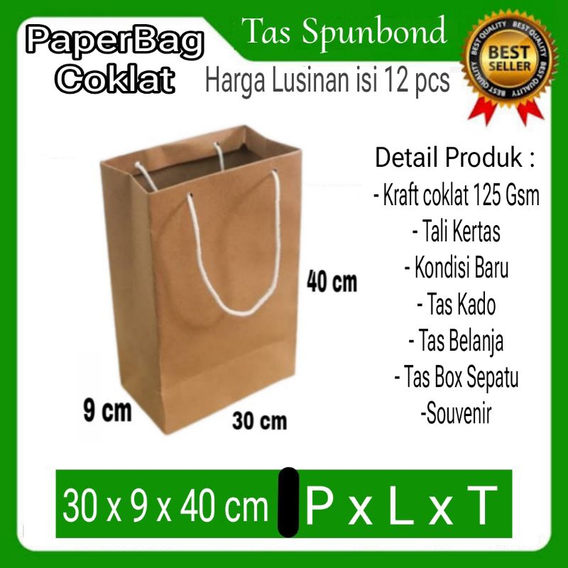 

(12pcs) Paper Bag Coklat Polos Size XL:30x9x40 cm