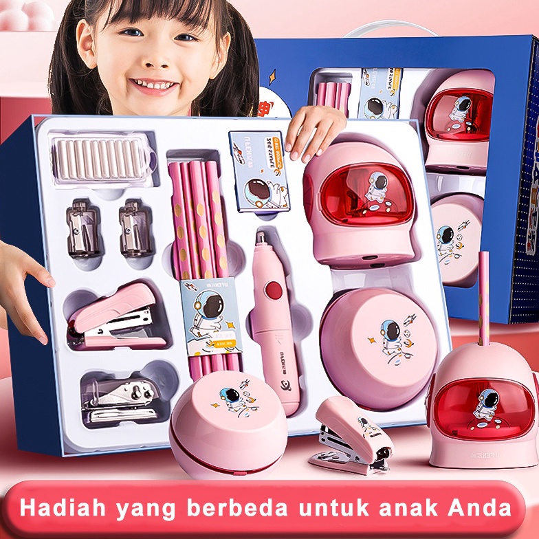 

ART S49K Electric Stationery Set Set Alat Tulis Elektrik Rautan Penghapus Vacuum Pensil 11 In 1 Kemasan mewah