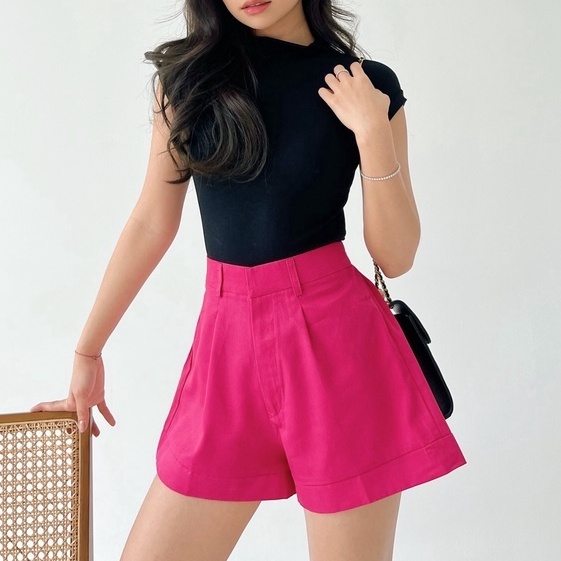 TERBARU Amanda Shortpant Hotpants Fuschia Short Pants Highwaist Tere  Celana Pendek Katun Wanita  Ho
