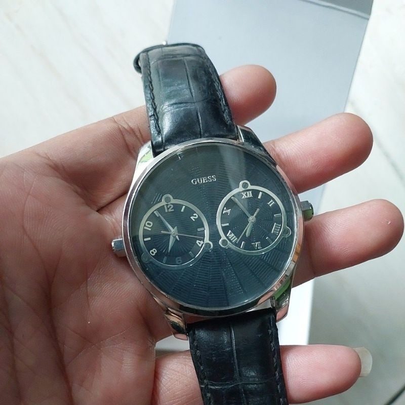 Jam tangan original Guess Steel dual time preloved second bekas