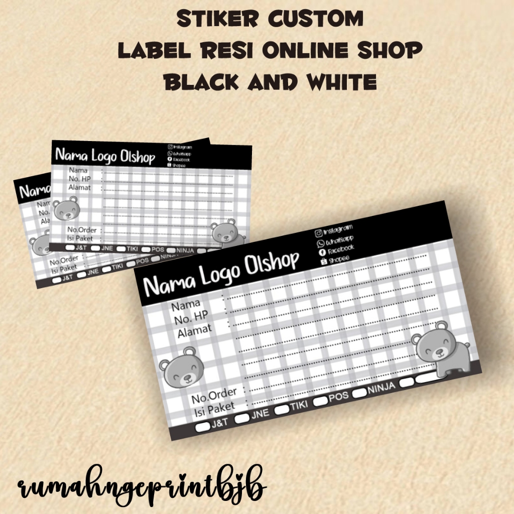 

9x5 cm STIKER LABEL PENGIRIMAN PACKING ONLINE SHOP BLACK & WHITE BW CUSTOM