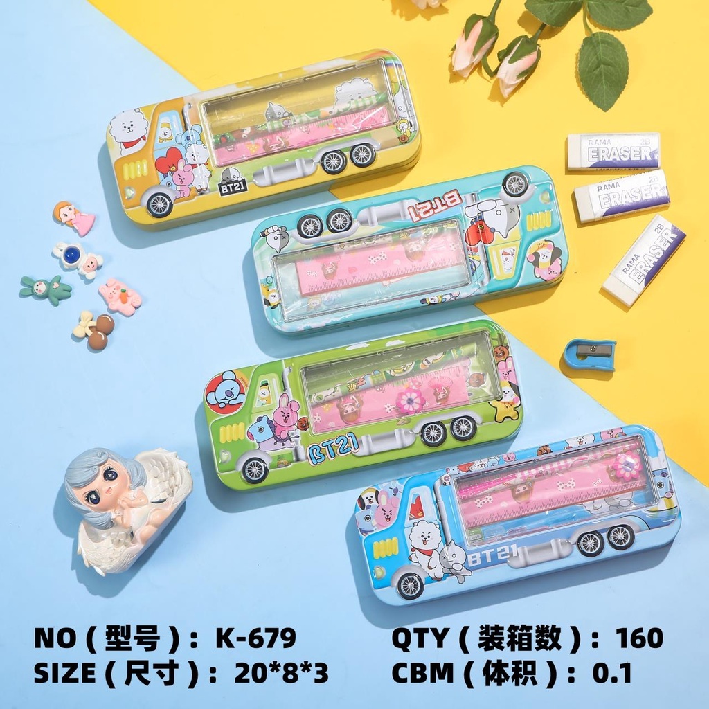 

Tempat Pensil Kaleng BTS BT21 + Isi Karakter Kartun K679 / Kotak Pensil Set BT21 Disney