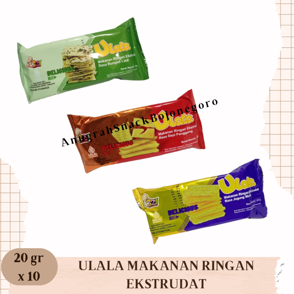 

Ulala Makanan Ringan Ekstrudat 20gr x 10 (Rumput Laut / Sapi Panggang / Jagung Manis)