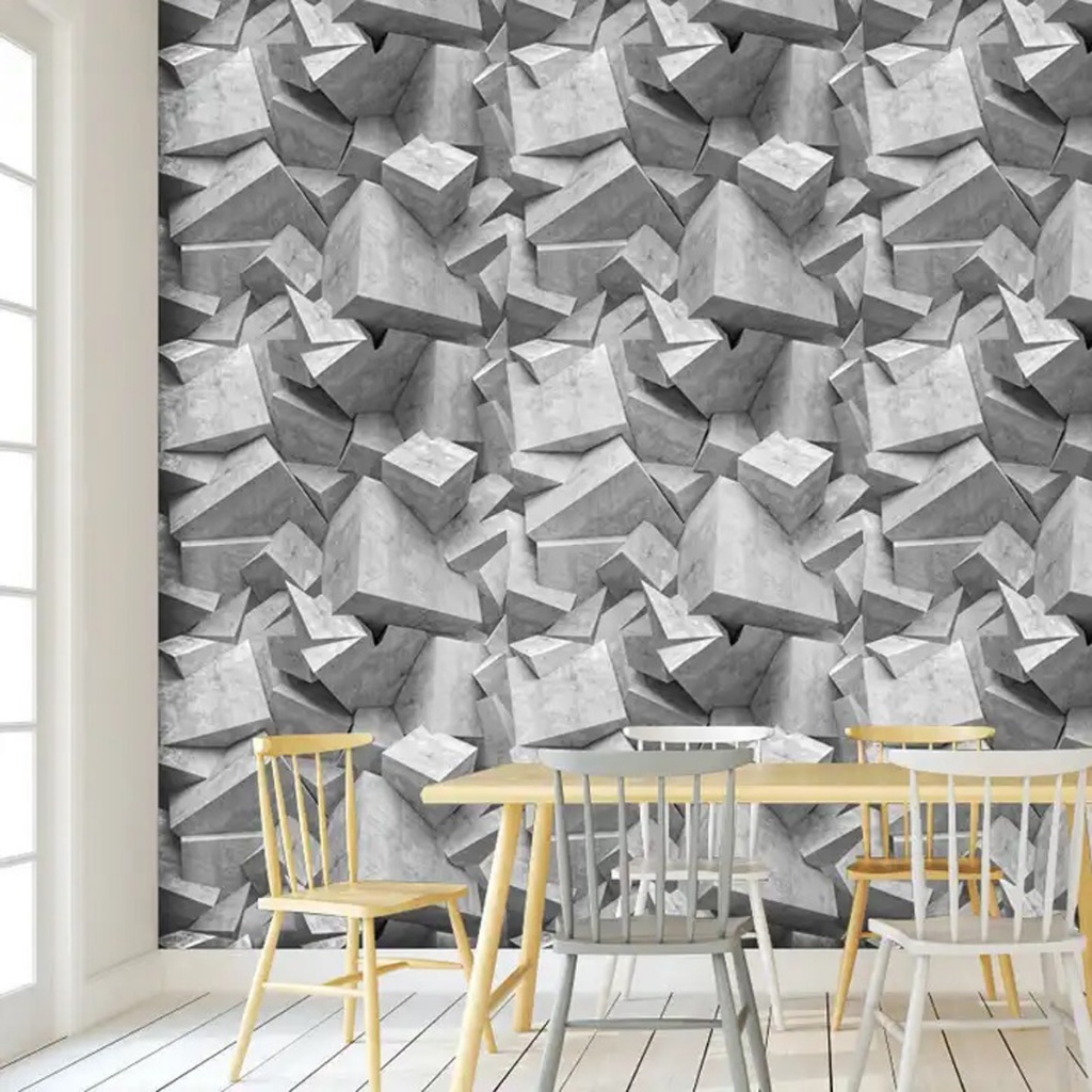 RIRIKSTORE - WALLPAPER DINDING BATU SOLID 3D