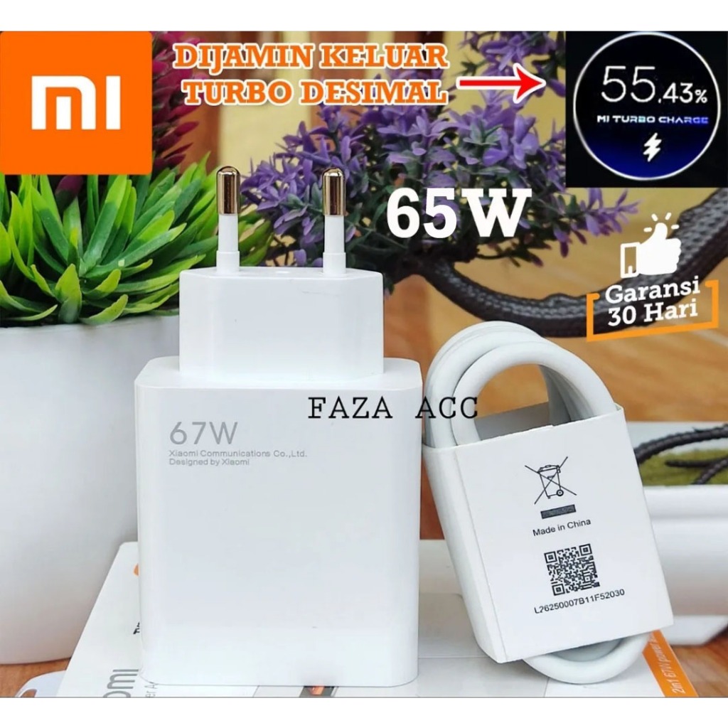 CHARGER XIAOMI REDMI TURBO ORIGINAL ASLI 65 WATT ORI SUPER FAST CHARGING KELUAR DESIMAL DECIMAL DETI