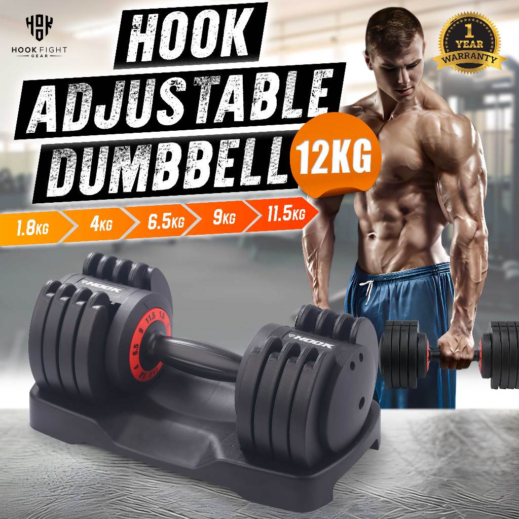 Dumbbell Barble Angkat Beban Burbel Hook Adjustable Dumbell Set 12kg Barbel Alat Fitnes Home Gym Dum
