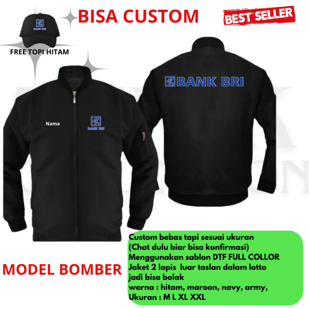 Jaket Bank BRI Jaket Bomber Bank BRI Jaket Tebal Free Topi
